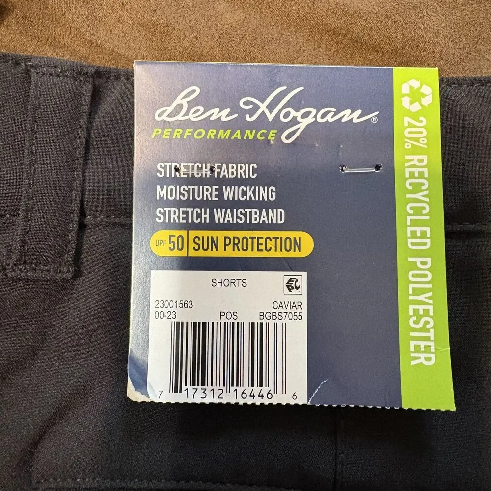 Ben Hogan Men Performance Black Golf Shorts Size 38 length 9 in UPF protect NWT